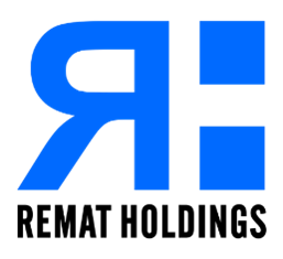 A blue and black logo for remat holdings